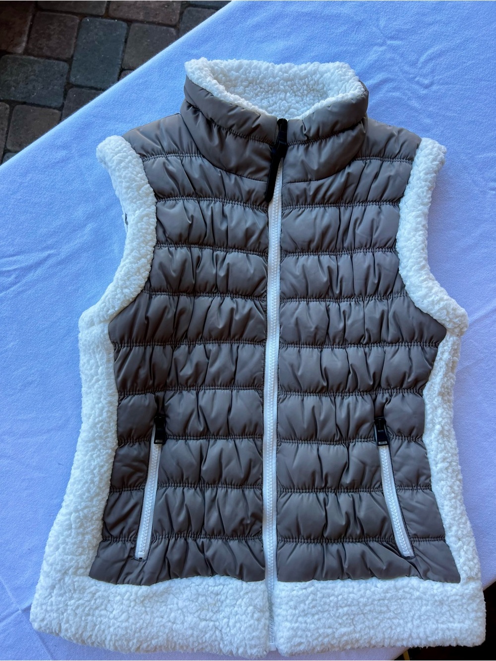 Calvin Klein Gray Quilted Vest with White Sherpa Trim